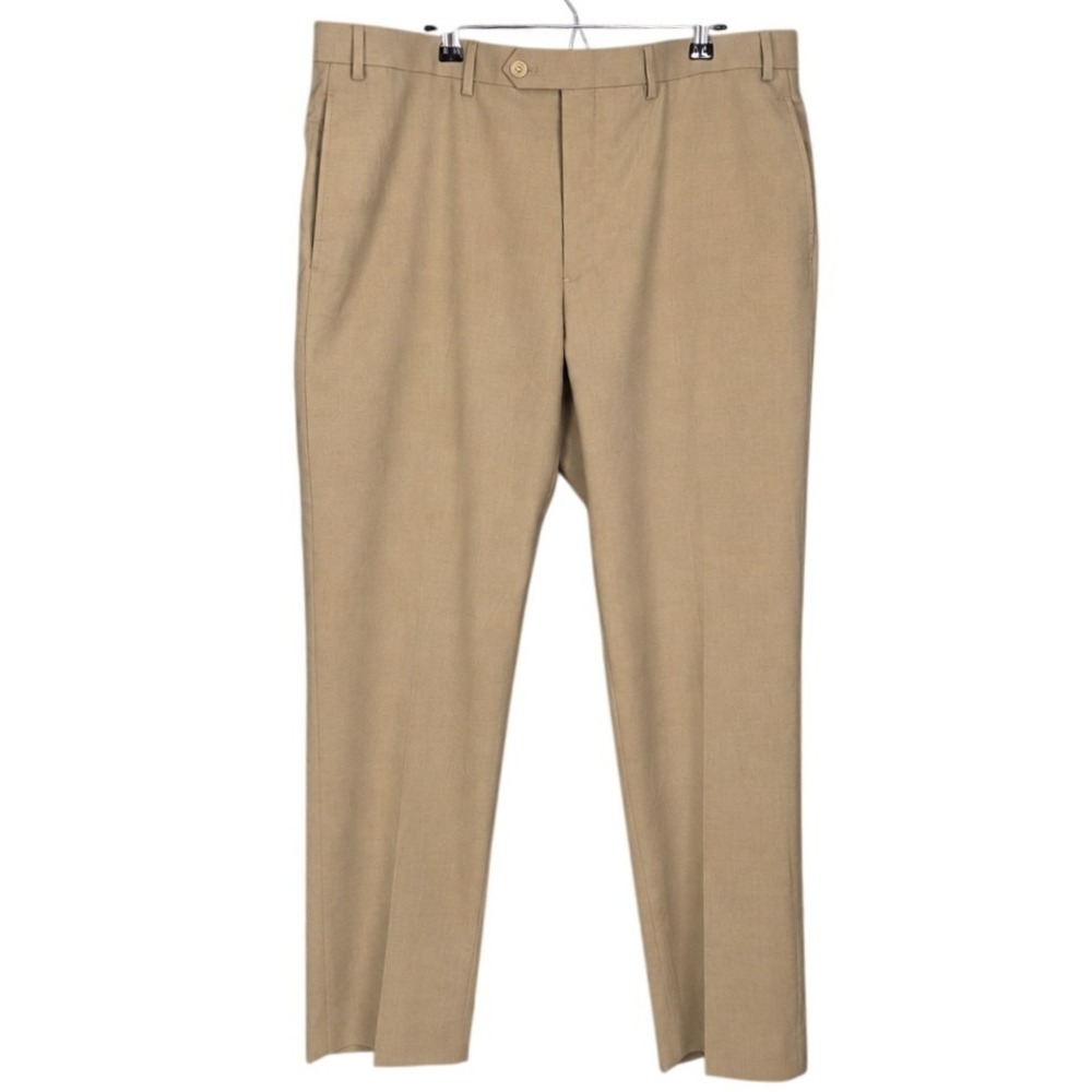 Lauren Ralph Lauren Dress Pants Men 38x30 Tan 100% Wool Flat Front Total Comfort